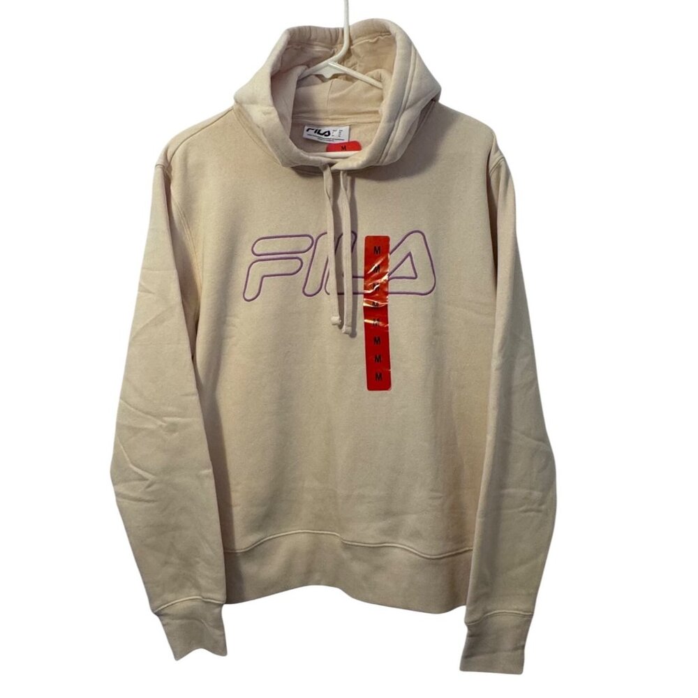 Womens Medium Fila Sand Hooded Sweatshirt With Purple Logo Hoody Pullover Med M